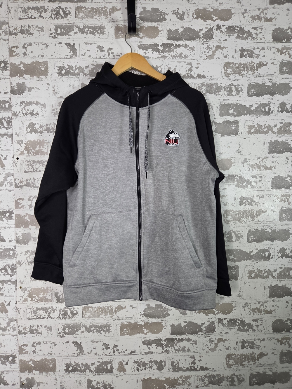 NIU Huskies Full Zip Hoodie Sweatshirt Men's L Gray Black NCAA Jacket Fleece